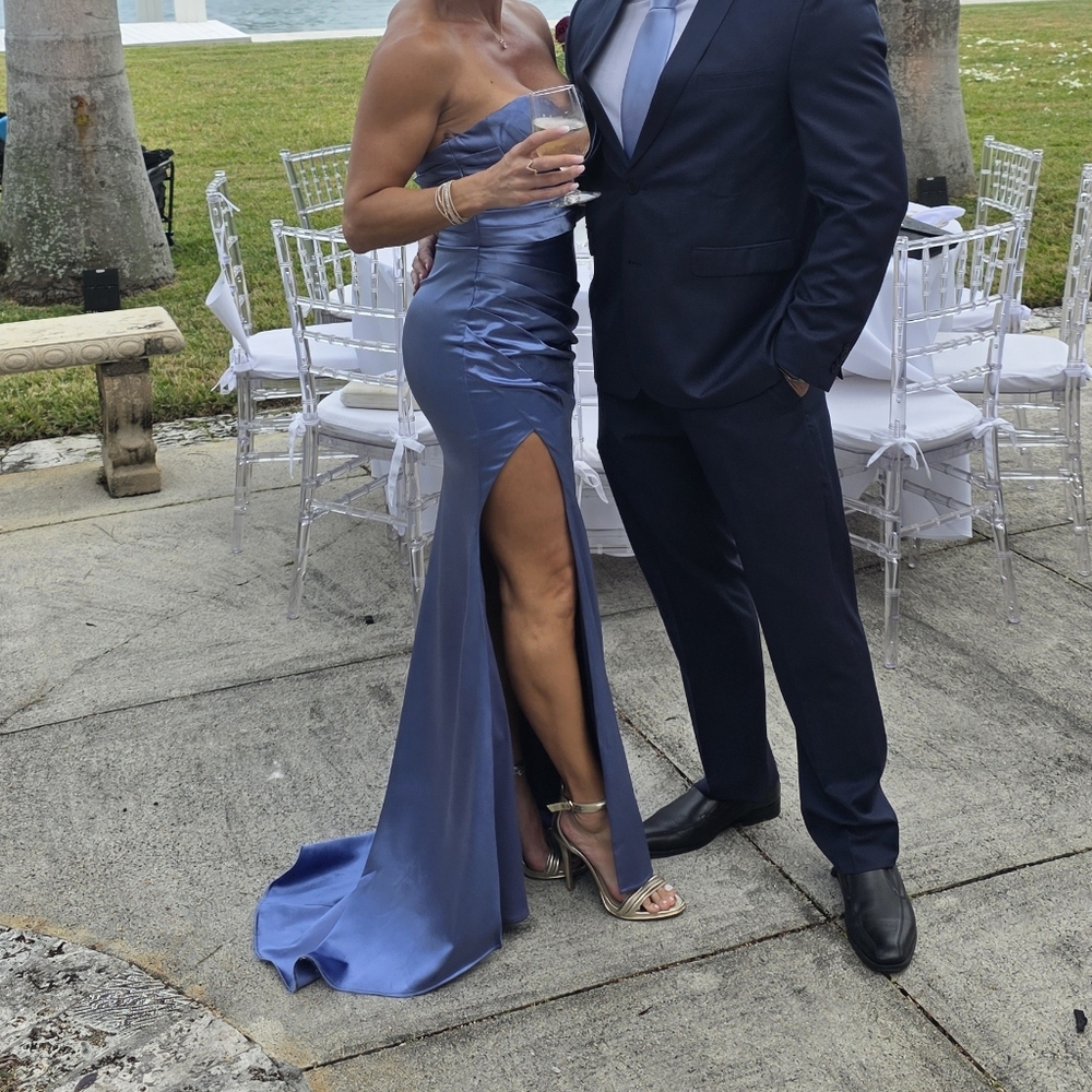 Elegant Space Blue Strapless Evening Gown